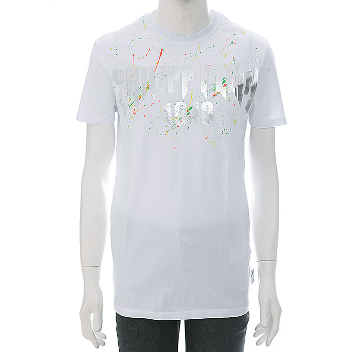 [로로모다] 필립플레인 화이트 프린팅 남성 티셔츠/ MTK4269-PJY002N-01